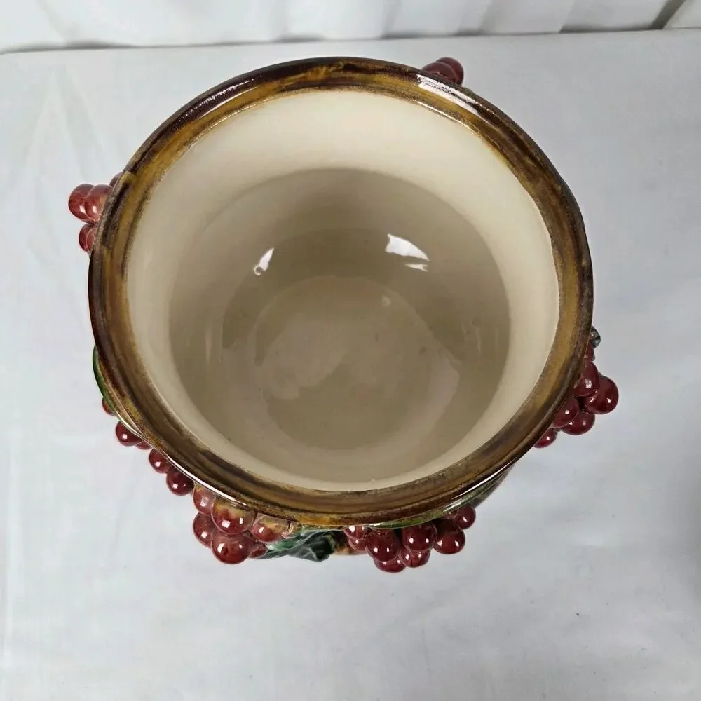Vintage Austrian Majolica Biscuit Cookie Jar Ceramic 3D Grape Leaves Currants